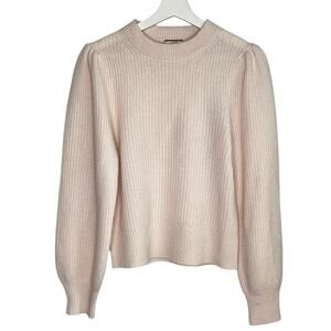 J. Crew 100% Cashmere Balloon Sleeve Crew Neck Knit Pullover Sweater Beige S